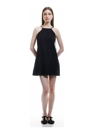 Koton Pamuklu A Kesim Mini Halter Yaka İnce Askılı Fisto Elbise Siyah 5sak80105pw Siyah