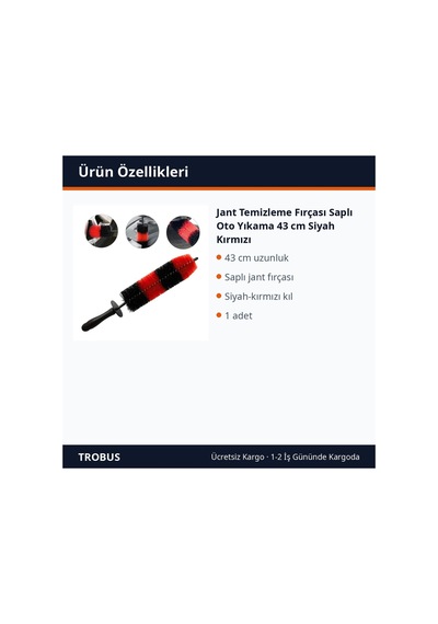 Trobus Jant Temizleme Fırçası Saplı Oto Yıkama 43 Cm Siyah Kırmızı