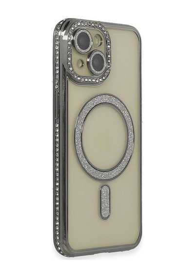 Apple iPhone Uyumlu 13 Kılıf Joke Simli Magneticsafe Kılıf - Gri Evimdeyokyok