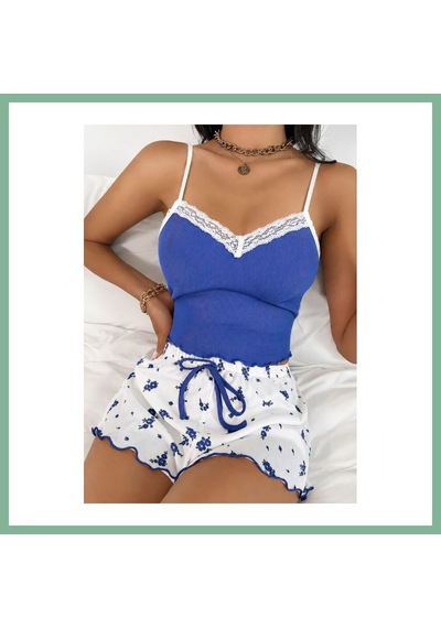 Bşkvirgo Kadın Saks Mavisi İnce Askılı Şortlu Pijama Takımı 5269 Bsk2026 Saks Mavi