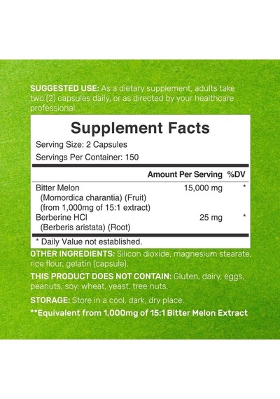 Bitter Melon With Berberine Supplement 15,000mg Per Serving, 300 Capsules