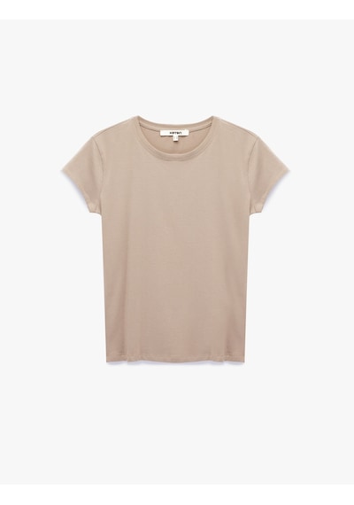 Koton Slim Fit Kısa Kollu Bisiklet Yaka Pamuklu Tişört Deve Tüyü 6sak50261ek Taba