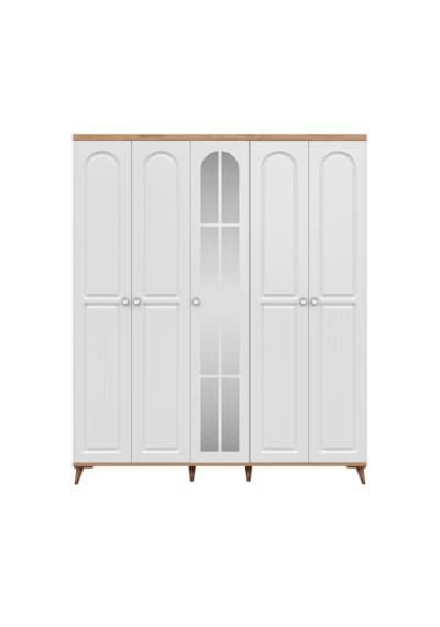Komple Mdf Bohem 5 Kapaklı Aynalı Gardırop - Elbise Dolabı