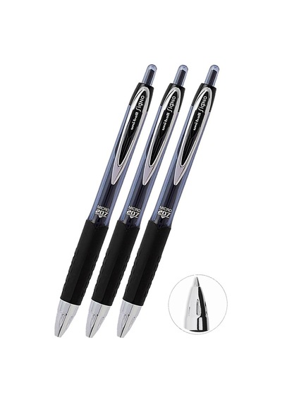 Siyah Pilot Kalem 3 Adet Uniball Signo Micro 207 0.5 Mm Roller Uçlu Pilot Kalem Umn-207 İnci Uçlu Likit Mürekkepli Jel Siyah