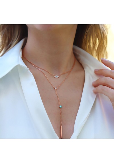 Göz Trend Rose Gold Kaplama Gümüş Kolye Gümüş