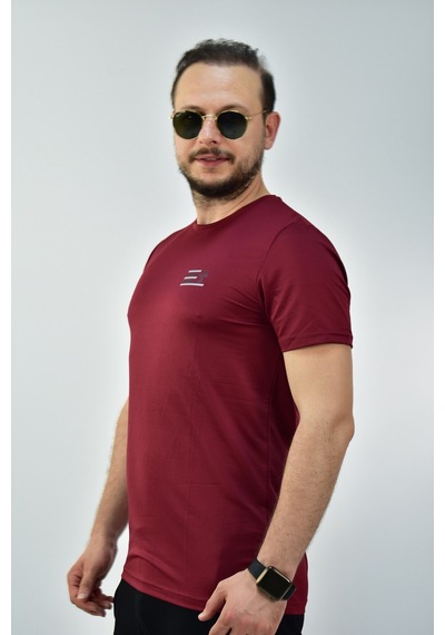Escetic Erkek Bordo Gri Slim Fit T-Shirt-3288 Bordo
