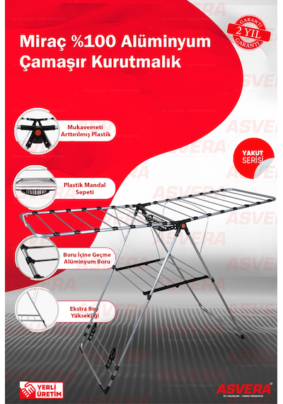 Asvera Miraç %100 Alüminyum Çamaşır Kurutmalık Paslanmaz Kalın Borulu Katlanır Kanatlı Çamaşır Askılığı Gri