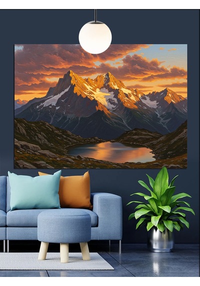 Dağlar Ve Göl Manzarası Dekoratif Kanvas - Mdf Ahşap Tablo