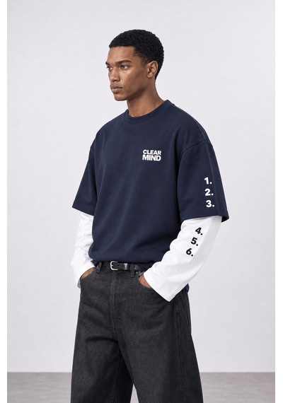 Respire Erkek Double Sleeve Oversize Sweatshirt Lacivert
