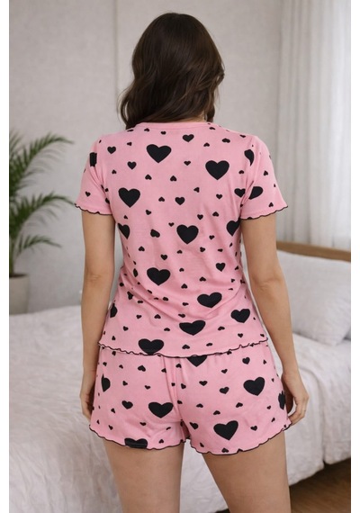 Kadın 01658 Kaşkorse Şortlu Pijama Takımı Pembe