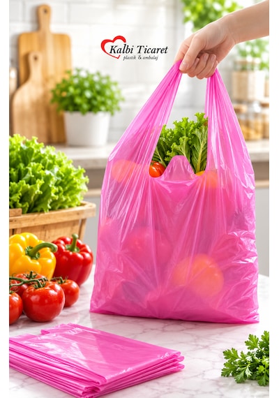 Kalın Pembe Poşet Küçük Boy 1 Kg 25x45 Cm Hışır Atlet Poşet Çöp Poşeti Market Manav Poşeti