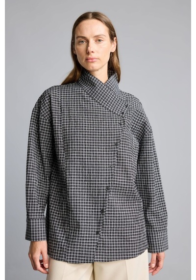 Defacto Regular Fit Asimetrik Düğmeli Kırışık Dokulu Tunik I3865ax26aubk81 Siyah-bk81