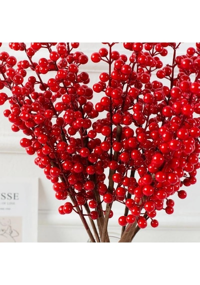 3 Adet Yapay Çiçek Kokina Uzun Dal 63cm Yılbaşı Çiçeği Red Berry