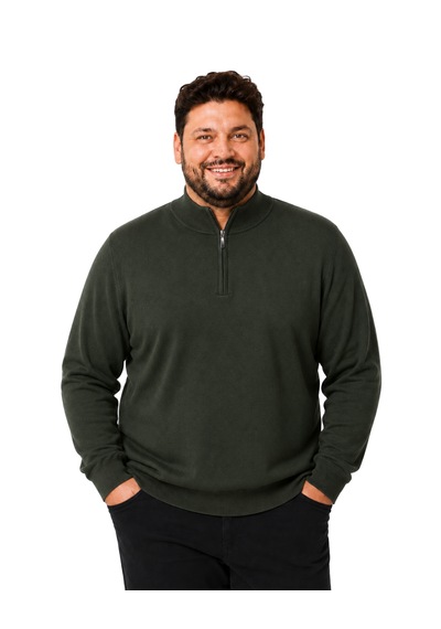 Battalmoda Erkek Büyük Beden Haki Fermuarlı Dik Yaka Pamuklu Kazak 3xl-4xl-5xl-6xl