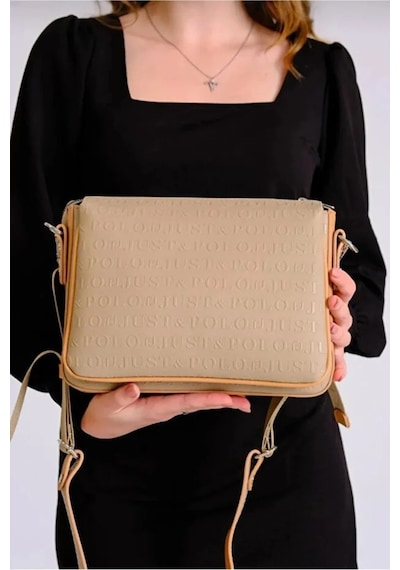 Just Polo Orijinal Kadın 3 Bölmeli Lüks Omuz Çantası Shopper Kum - Taba