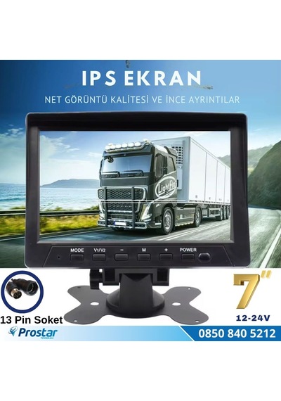 Kayıtlı 7 İnç 4 Kanal 13 Pin Ips Ahd 1080p 720p Analog 256 Gb Sd Destekli Quad Araç Monitörü 12-24v