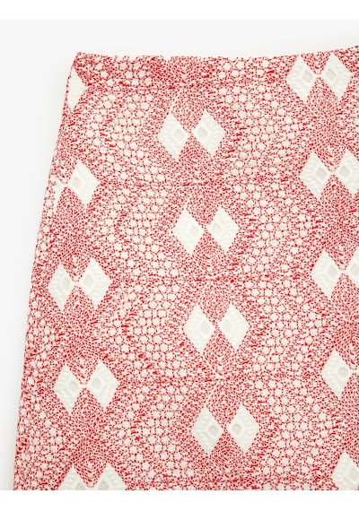 Koton Koton X Sibil Çetinkaya - Slim Fit Nakışlı Brodeli A Kesim Mini Etek Kırmızı Desenli 6sak70225uw