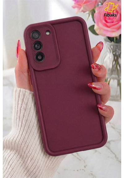 Fibaks Galaxy S21 Fe Uyumlu Kılıf Kamera Korumalı Yumuşak Dokulu Darbe Emici Bordo Silikon Kapak