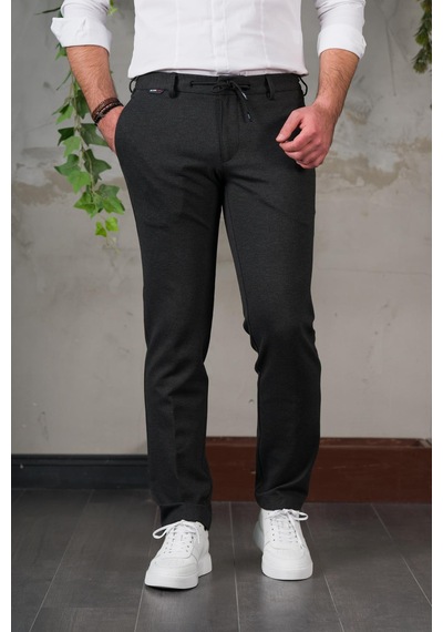Ecer Likralı Beli Lastikli İplikli Kışlık Kumaş Erkek Jogger Pantolon Antrasit