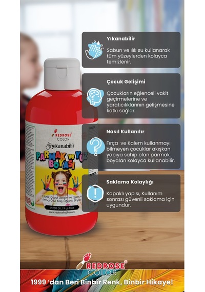Red Rose Kırmızı Parmak Boyası 250 G Yıkanabilir
