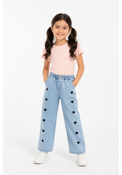 Eray Alp Kids Kız Çocuk Kalp Nakışlı Jean Mavi