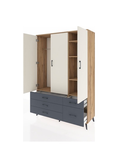 Hyperion Dolap 5 Raflı 5 Çekmeceli Tek Askılı 132x44x195 Çam-aytaşı/antrasit Aytası/antrasıt Hyperion Dolap 5 Raflı 5 Çekmeceli Tek Askılı 132x44x195 Çam-aytaşı/antrasit Aytası/antrasıt