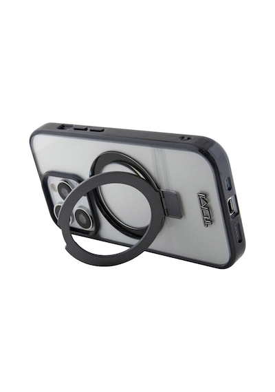 Apple Uyumlu iPhone 15 Pro Kılıf Tumı Lisanslı Magsafe Özellikli Metal Logolu Ring Standlı Silikon Beyaz