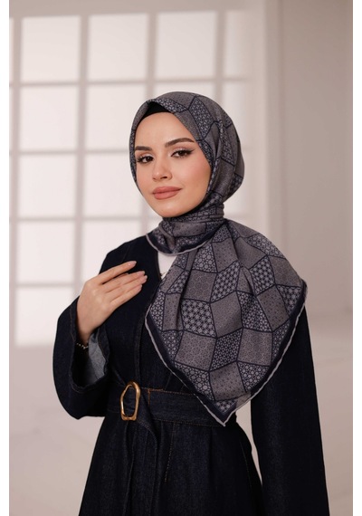 Mimiyum Mosaic Desen Soft Eşarp Antrasit Lacivert Lacivert Antrasit Çok Renkli
