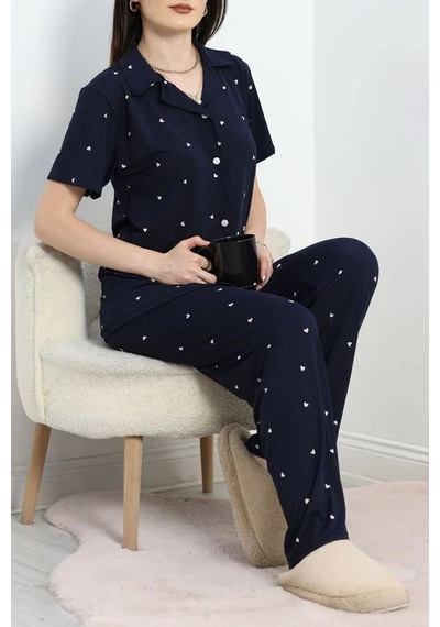 Seka Store Seka Milan Kumaş Düğmeli Pijama Takımı Lacibeyaz - 750.1287. Çok Renkli