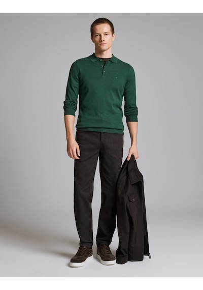 Pierre Cardin Koyu Yeşil Slim Fit Düğmeli Polo Yaka Basic Triko Kazak 50333894-vr079