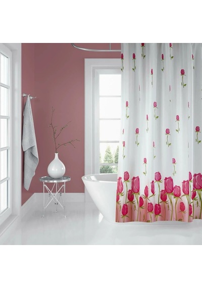 Banyo Perdesi 7017 1x180x200, Perde Borusu Askı Aparatı Köşe Boru Pembe Hediyeli, Duş Perdesi Seti Kırmızı