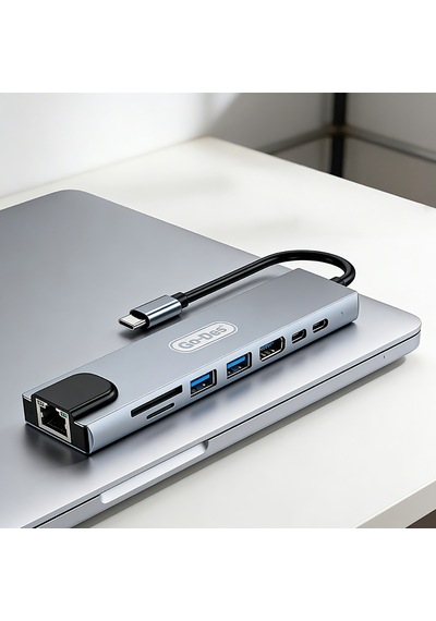 Go Des Gd-9218 Type-c Bağlantılı 8in1 Usb3.0/pd/hdmi 4k Ultra Hd/rj45/sd/tf Bağlantılı Hub Adaptör
