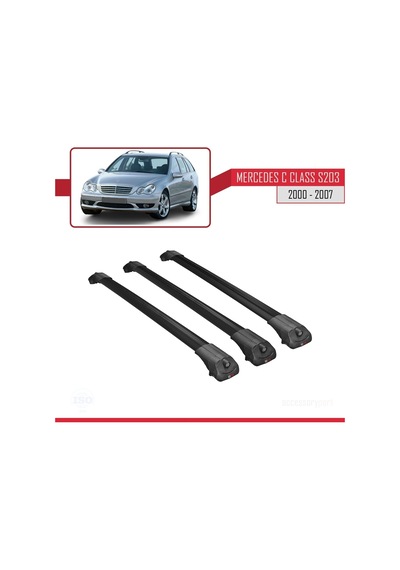 Mercedes C Class S203 2000-2007 Arası İle Uyumlu Ace-1 Ara Atkı Tavan Barı Siyah 3 Adet Bar