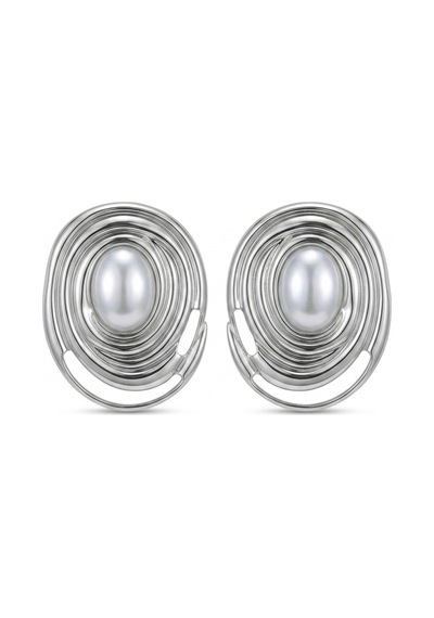 Altın Ve Gümüş Kaplama Oval Tasarım Modern Küpe Gümüş - 875009282 Gümüş