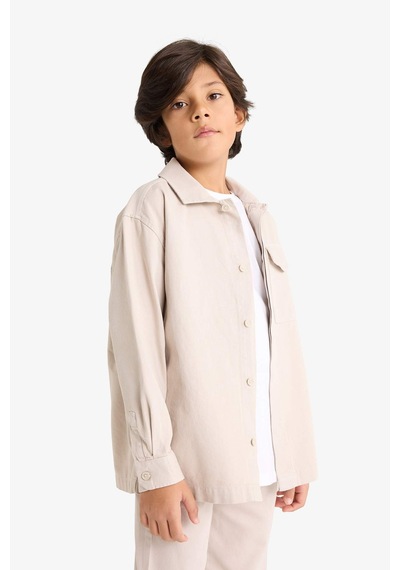 Defacto Erkek Çocuk Oversize Geniş Kalıp Polo Yaka Uzun Kollu Gömlek G3621a825augr302 Gri