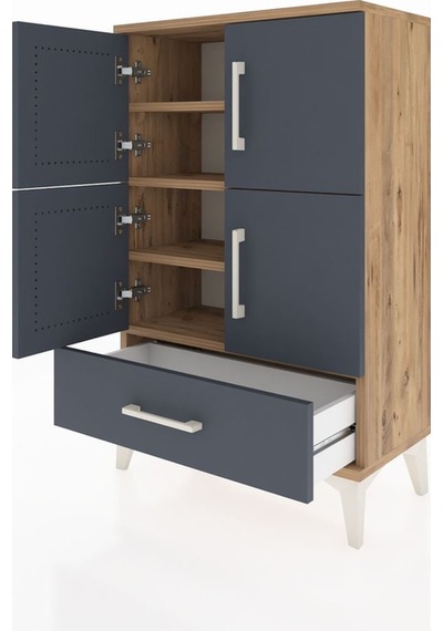 Arges Komodin 4 Raflı Tek Çekmeceli 4 Kapaklı 60x30x96 Çam-an... Çam