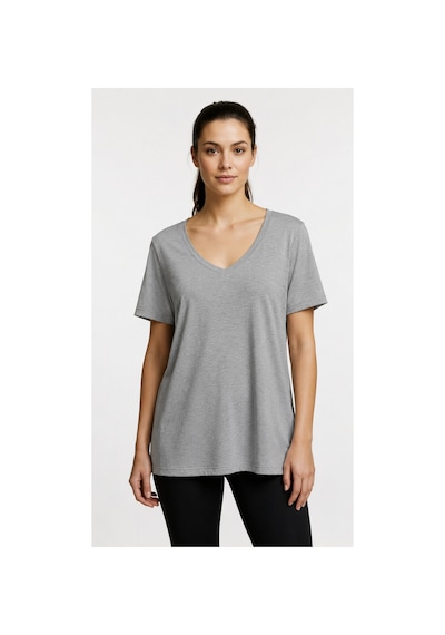 Lyvean V Yaka Oversıze Kısa Kollu Tshirt Gri