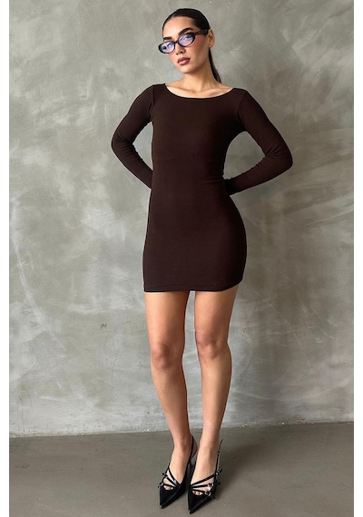 Madmext Kahverengi Madonna Yaka Mini Elbise Mg2041 Kahverengi
