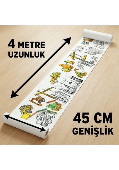 Boyama Kağıdı Rulo İş Makineleri İnşaat Kitabı 4 Metre Uzunluk 45 Cm Genişlik