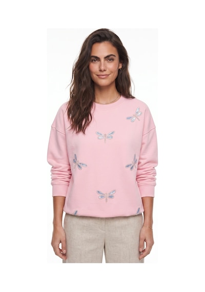 Onloox Kadın Şeker Pembe Şeker Pembe Pamuklu Bisiklet Yaka Relaxed Yusufcuk Taş İşlemeli Sweatshirt T-shirt