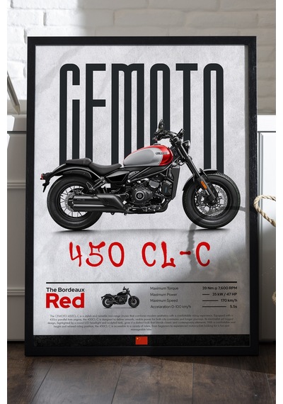 Cfmoto 450 Cl-c Siyah Ahşap Çerçeveli Poster, Dekoratif Motosiklet Duvar Tablosu