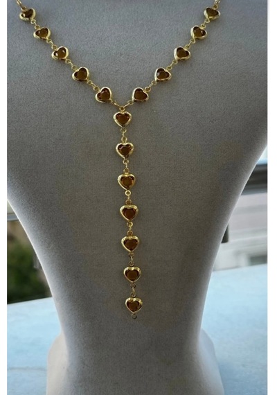 Kadın Gold Renk Zirkon Taşlı Özel Tasarım Y Model Kolye Sarı