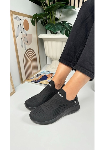 Günlük Unisex Sneaker Slip-on Nefes Alabilen Hafif Yürüyüş Bağcıksız Esnek Spor Ayakkabı 041f Siyah