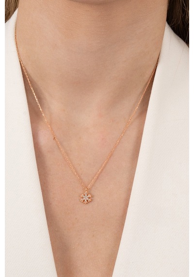925 Ayar Gümüş Kolye Rose Zirkon Taşlı Kar Tanesi Kolye Barcode Rose Gold
