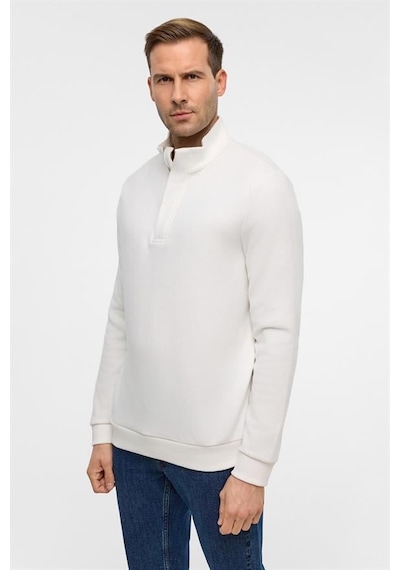 Süvari Beyaz Regular Düz Polo Yaka Sweatshirt Beyaz
