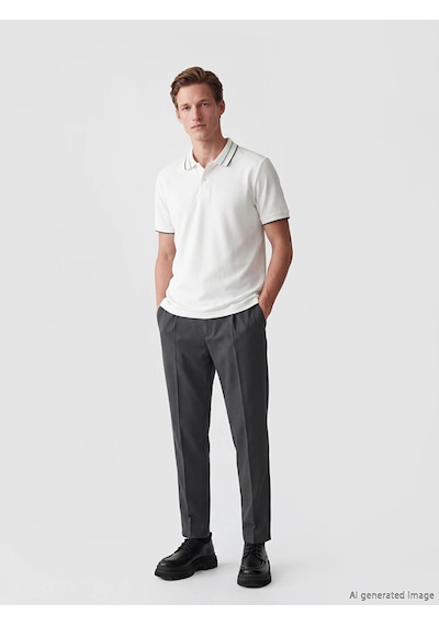 LC Waikiki Southblue Beyaz Polo Yaka Dokulu Erkek Tişört Ecru