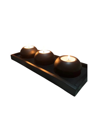 El Yapımı 3'lü Beton Tabaklı Mumluk Set Beton Tealight Set,dekoratif Obje,biblo Siyah