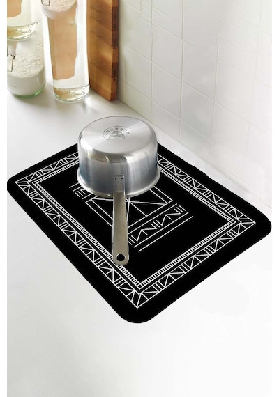 Siyah Etnik Microfiber Bulaşık Kurutma Kurulama Matı Mm014