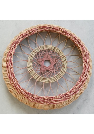 Handanrattan El Örgüsü Dekoratif Rattan Tepsi - 38 Cm Bohem Sunumluk Vişne&doğal