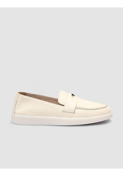 %100 Hakiki Deri Bej Kadın Loafer Bej